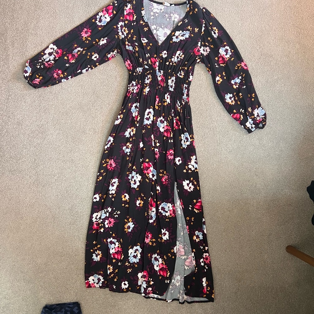 Floral Maxi Dress - Black and Pink